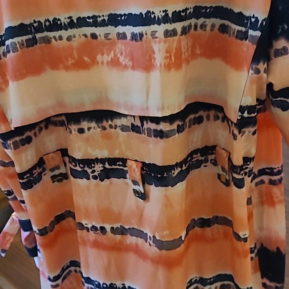 H Halston Printed Trench Coat Jacket Lava Blossom Size XXL - Picture 9 of 15